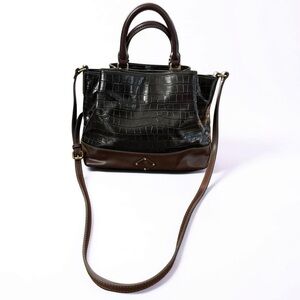 St. John’s Bay Faux Croc Satchel Tote Bag Brown & Black Convertible‎ Crossbody